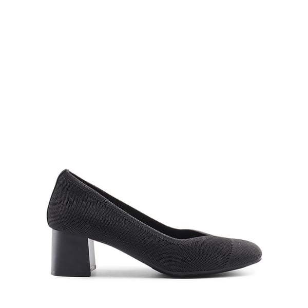 Water-Resistant Block Heel Knit Pumps - BLACK - 1