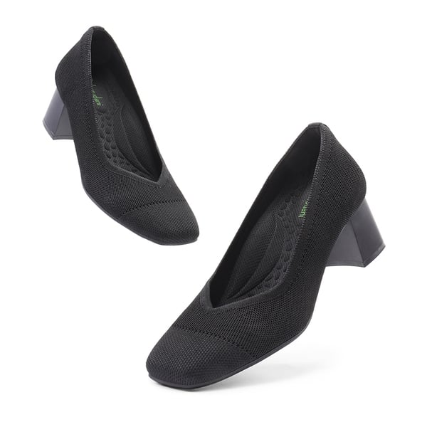 Water-Resistant Block Heel Knit Pumps - BLACK - 5