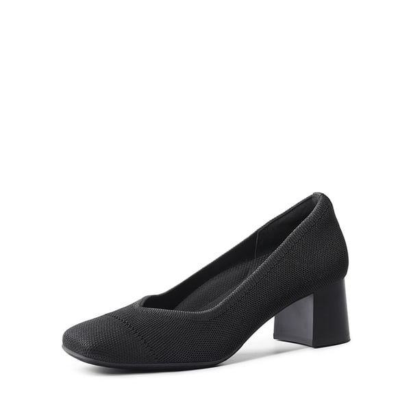 Water-Resistant Block Heel Knit Pumps - BLACK -  0