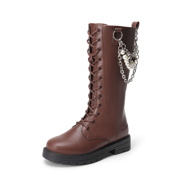 Girls Zipper Knee High Riding Boots - DARK BROWN -  0