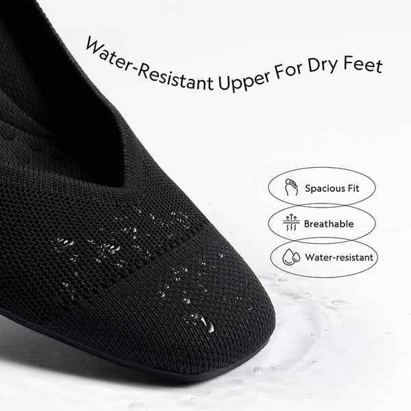 Water-Resistant Block Heel Knit Pumps - BLACK - 3
