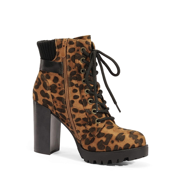 Chunky Round-Toe High Heel Ankle Boots - LEOPARD - 2