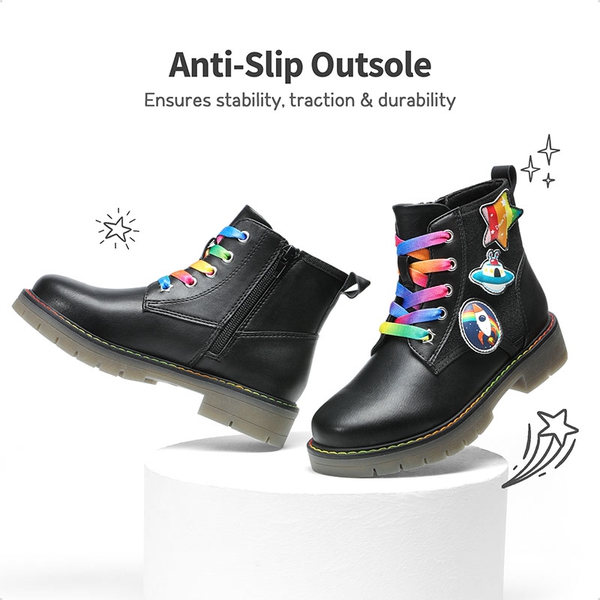 Kids Interchangeable & Colorful Combat Boots - BLACK - 4