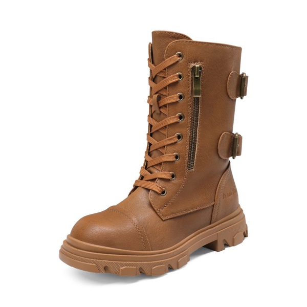 Girls Vegan Leather Combat Ankle Boots - CAMEL -  0