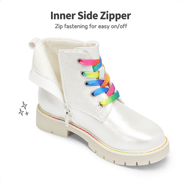 Kids Interchangeable & Colorful Combat Boots - WHITE - 5