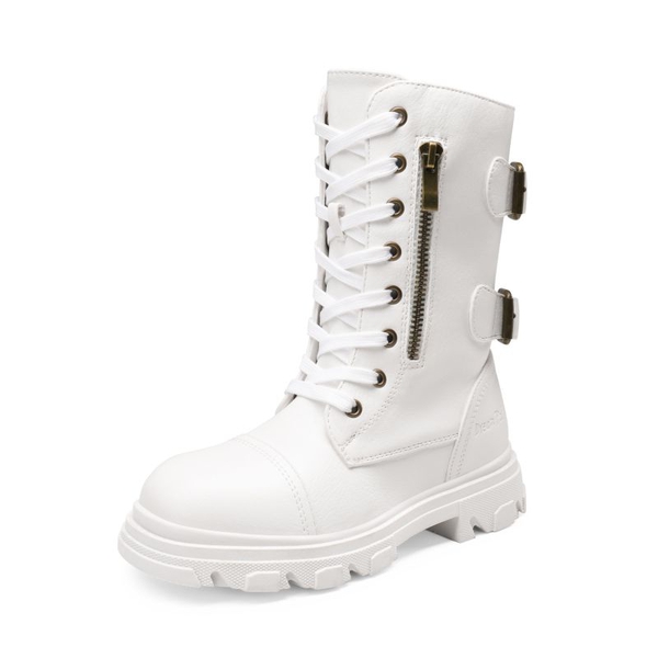 Girls Vegan Leather Combat Ankle Boots - WHITE -  0