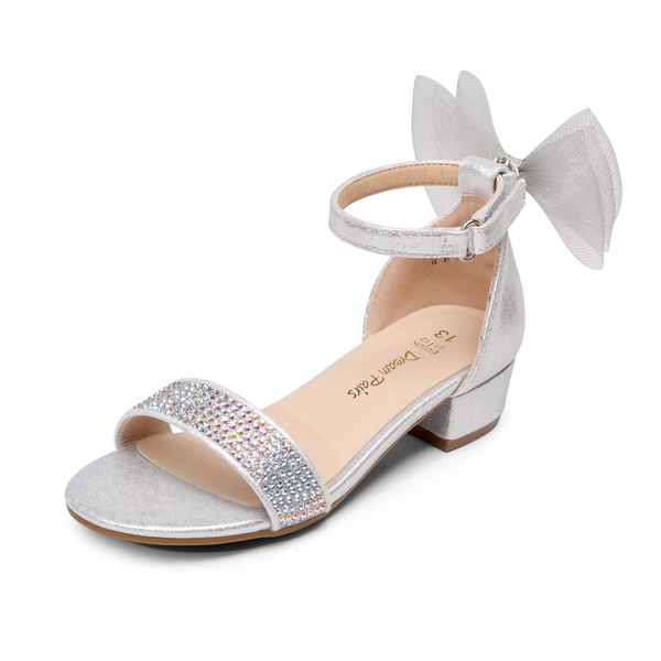 Girls Low Heel Dress Sandals - SILVER - 6