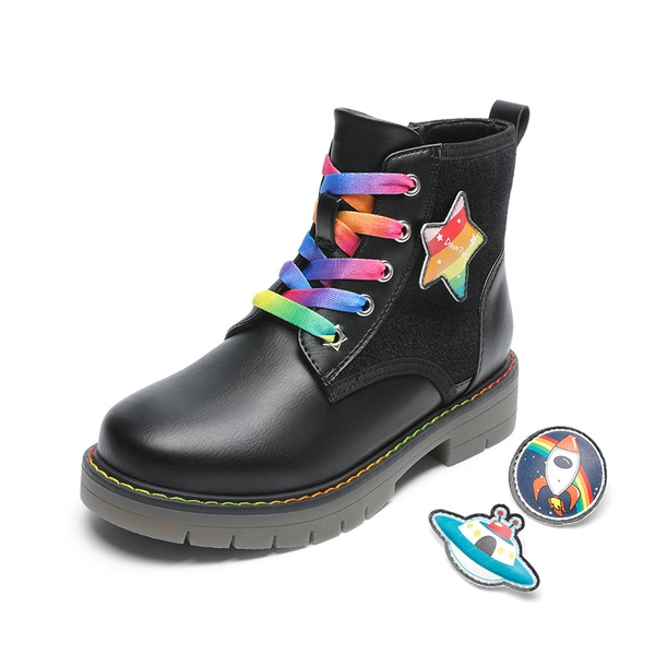 Kids Interchangeable & Colorful Combat Boots - BLACK -  0