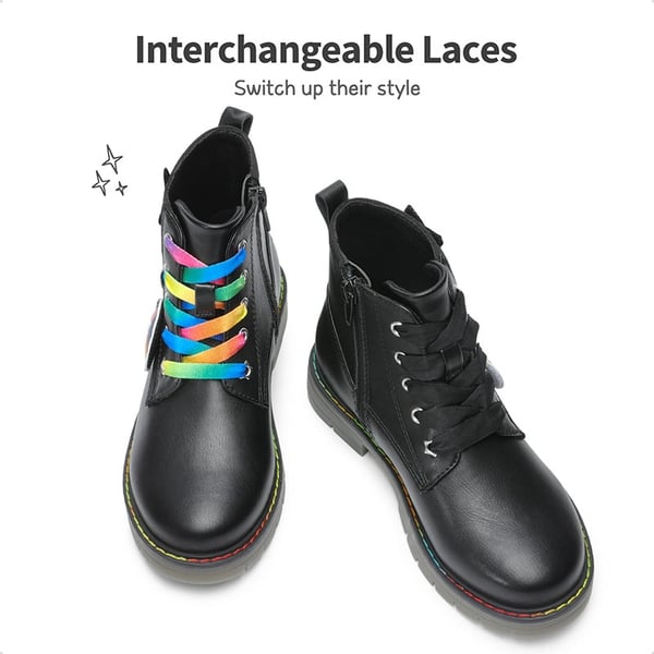 Kids Interchangeable & Colorful Combat Boots - BLACK - 3