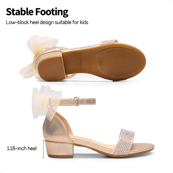 Girls Low Heel Dress Sandals - GOLD - 2