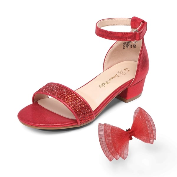 Girls Low Heel Dress Sandals - RED -  0