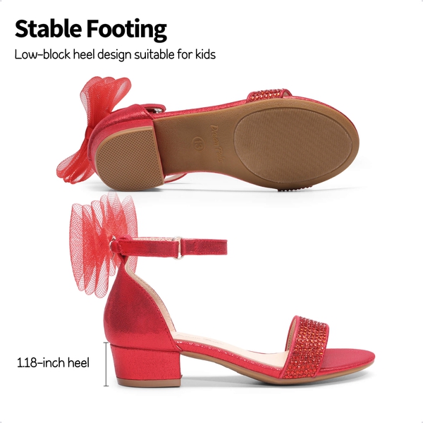 Girls Low Heel Dress Sandals - RED - 2