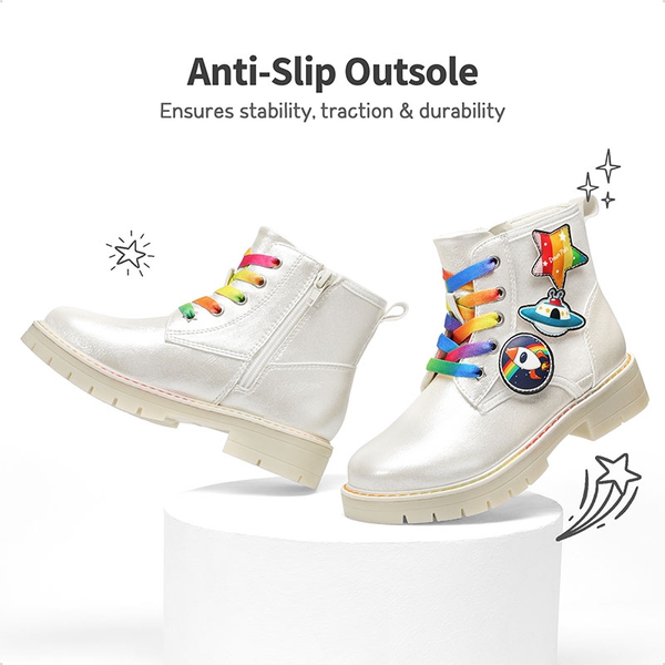 Kids Interchangeable & Colorful Combat Boots - WHITE - 4