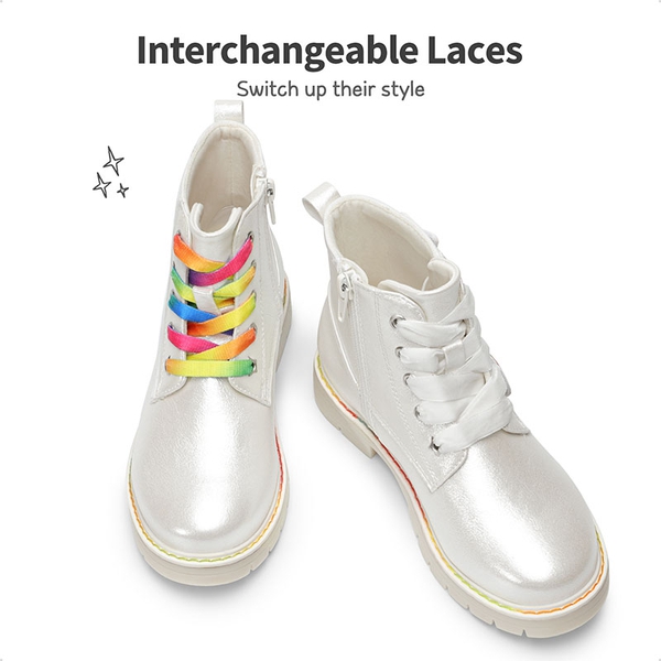 Kids Interchangeable & Colorful Combat Boots - WHITE - 3