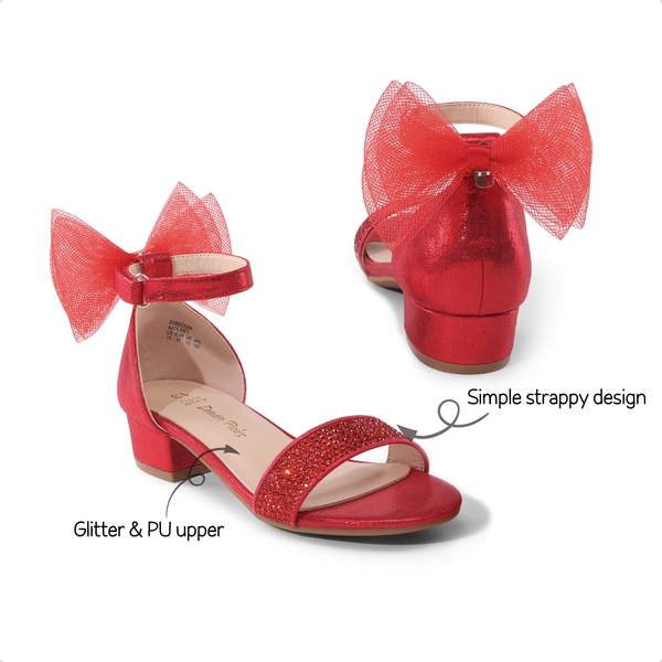 Girls Low Heel Dress Sandals - RED - 4