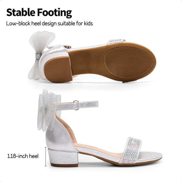 Girls Low Heel Dress Sandals - SILVER - 2