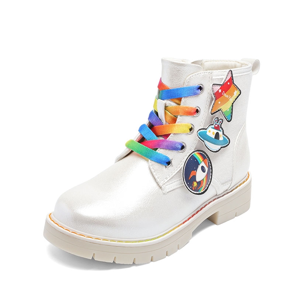 Kids Interchangeable & Colorful Combat Boots - WHITE - 1