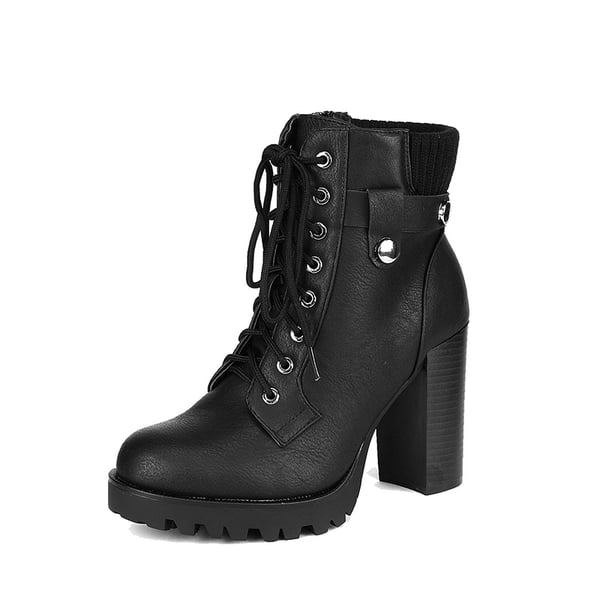 Chunky Round-Toe High Heel Ankle Boots - BLACK -  0