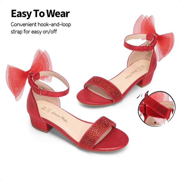 Girls Low Heel Dress Sandals - RED - 3
