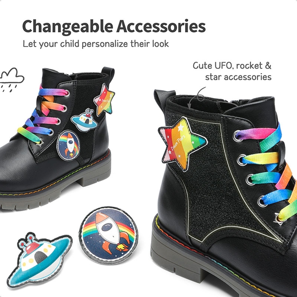 Kids Interchangeable & Colorful Combat Boots - BLACK - 2