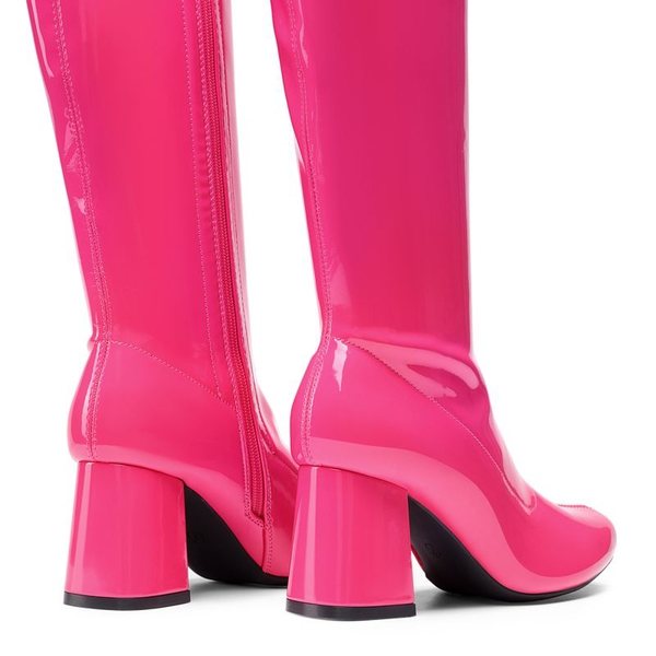 Desire Square Toe Chunky Knee High Gogo Boots - HOT PINK PAT - 4