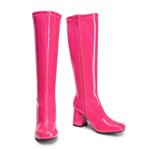 Desire Square Toe Chunky Knee High Gogo Boots - HOT PINK PAT - 3