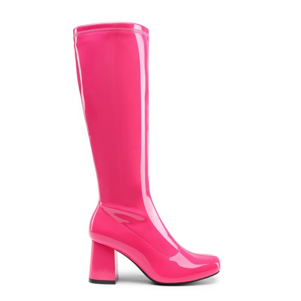 Desire Square Toe Chunky Knee High Gogo Boots - HOT PINK PAT - 2