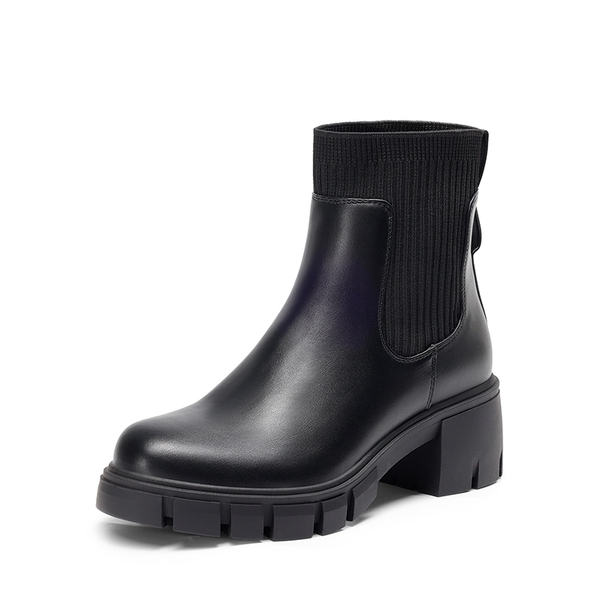 Removable Rhinestone Strap Chunky Chelsea Boots - BLACK - 1