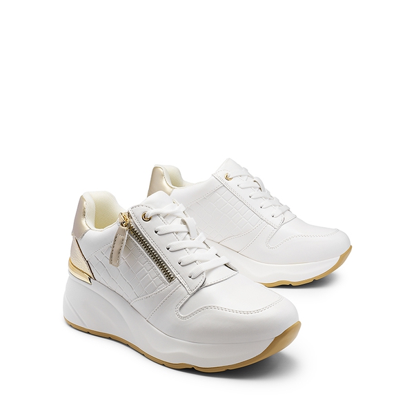 Platform Wedge Sneakers - WHITE-GOLD - 6