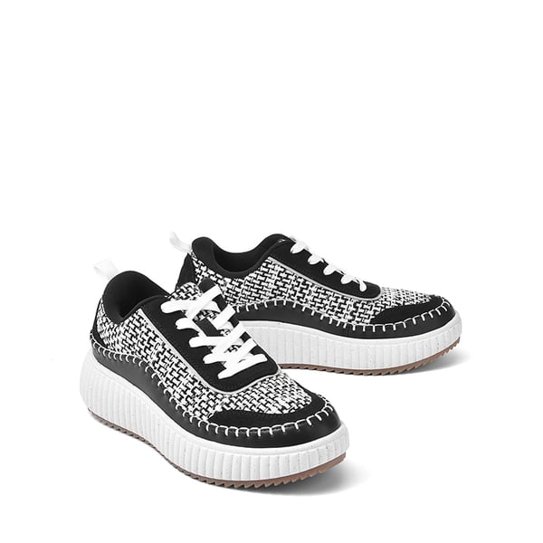[Arch] Tweed-Effect Platform Fashion Sneakers - BLACK-WHITE - 5