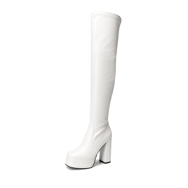 Chunky Platform Gogo Boots - WHITE -  0