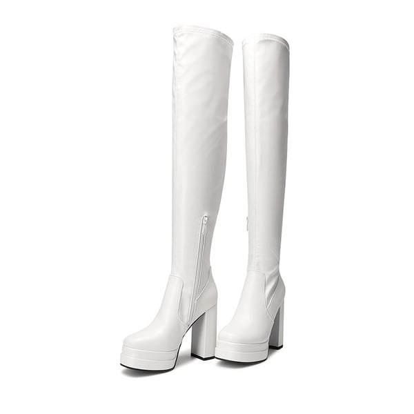 Chunky Platform Gogo Boots - WHITE - 4
