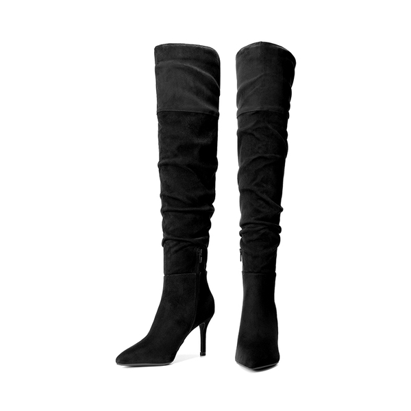 Pointed Toe Stiletto Over-The-Knee Boots - BLACK-SUEDE - 4