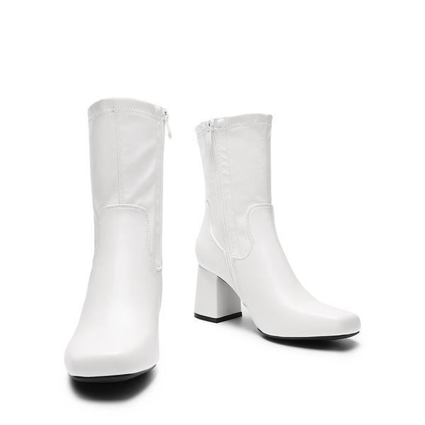 Mid Calf Square-Toe Gogo Boots - WHITE - 5