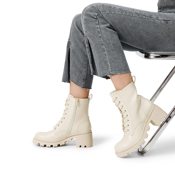 Lug Sole Combat Boots - BEIGE - 2