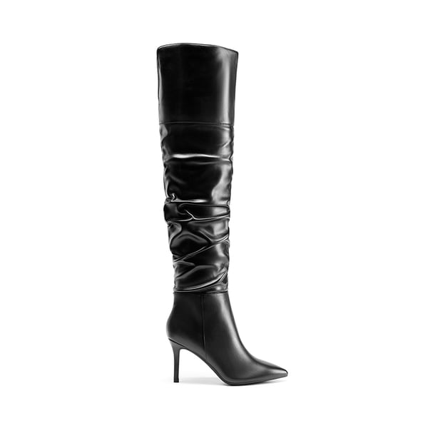 Pointed Toe Stiletto Over-The-Knee Boots - BLACK-PU - 3