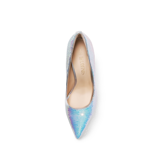 Sparkly Stiletto Sequin Pumps - WHITE-SEQUINS - 4