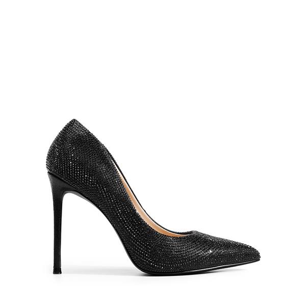 Sparkly Stiletto Sequin Pumps - BLACK-RHINESTONE - 3