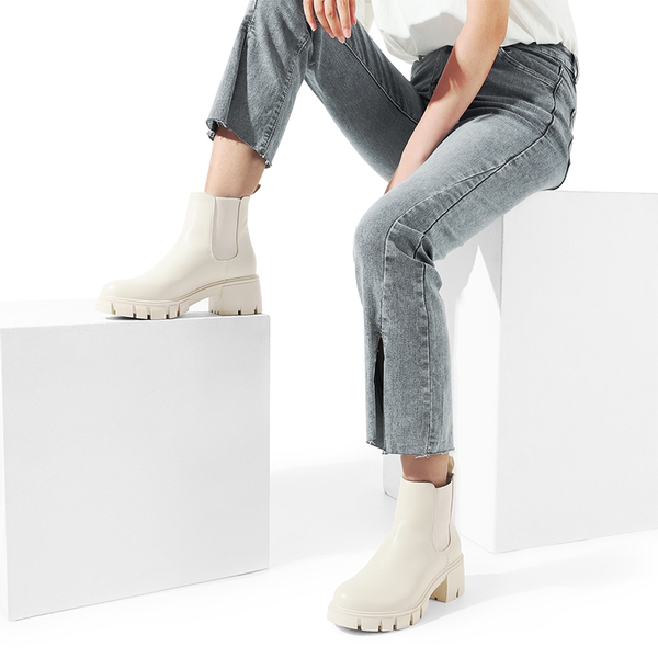 Chunky Lug Sole Chelsea Boots - BEIGE - 2