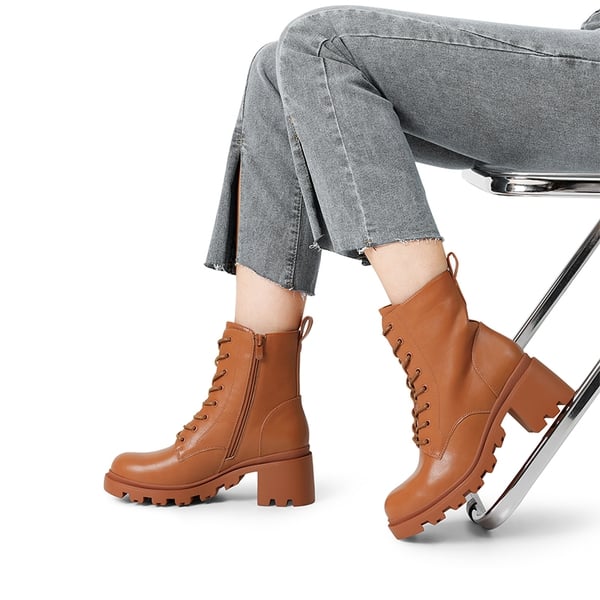 Lug Sole Combat Boots - BROWN - 2