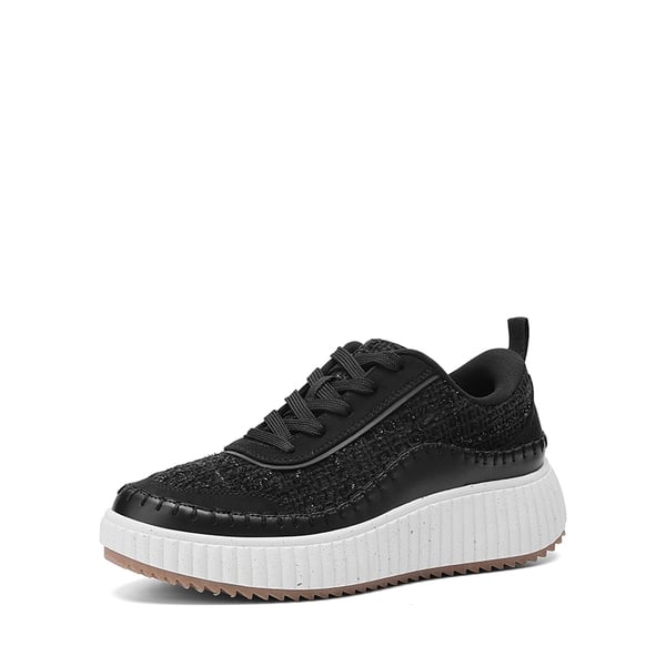 [Arch] Tweed-Effect Platform Fashion Sneakers - BLACK -  0