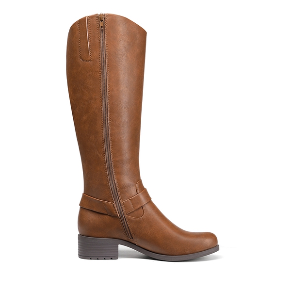 Side Zipper Buckle Riding Boots - BROWN - 3
