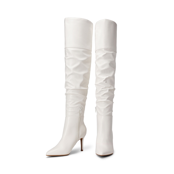 Pointed Toe Stiletto Over-The-Knee Boots - WHITE-PU - 4