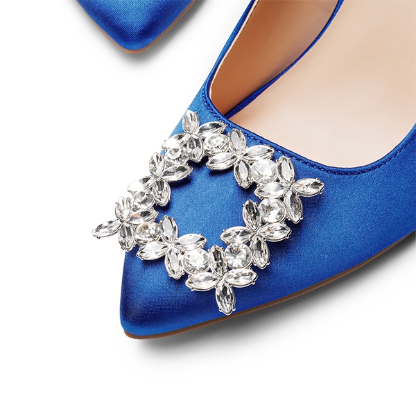 Rhinestone Stiletto Pointed Toe Pumps - BLUE-RHINESTONE - 7