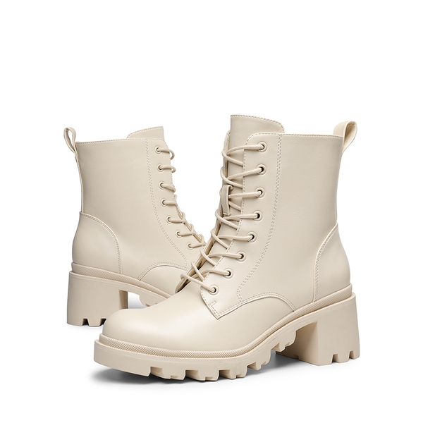 Lug Sole Combat Boots - BEIGE - 6