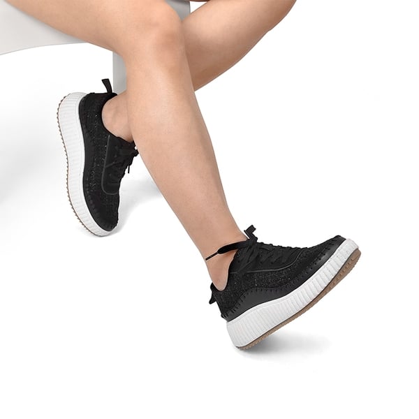 [Arch] Tweed-Effect Platform Fashion Sneakers - BLACK - 1