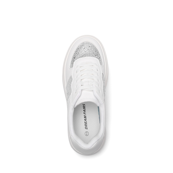 Rhinestone Platform Sneakers - WHITE-RHINESTONE - 5