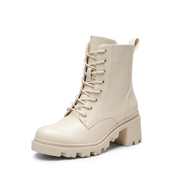 Lug Sole Combat Boots - BEIGE -  0
