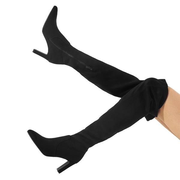 Stretch Thigh-High Boots - BLACK-SUEDE - 2