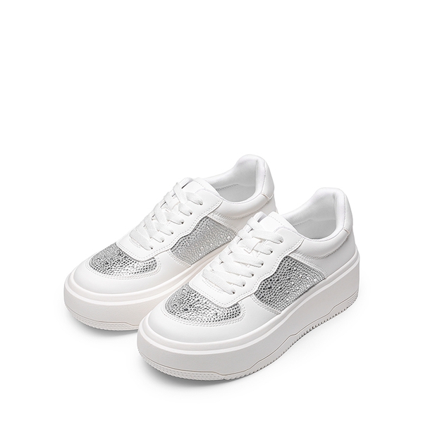Rhinestone Platform Sneakers - WHITE-RHINESTONE - 6